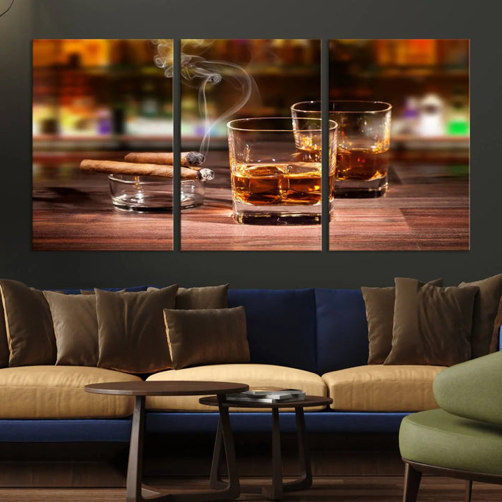 The wall art features the Whiskey Cuban Cigars Canvas Print.