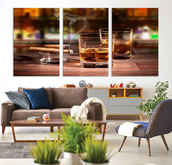 The wall art features the Whiskey Cuban Cigars Canvas Print.