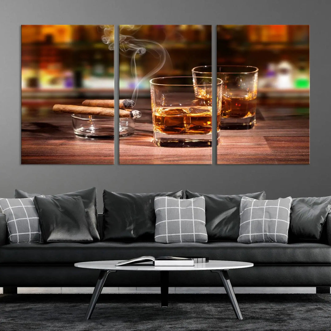 The wall art features the Whiskey Cuban Cigars Canvas Print.