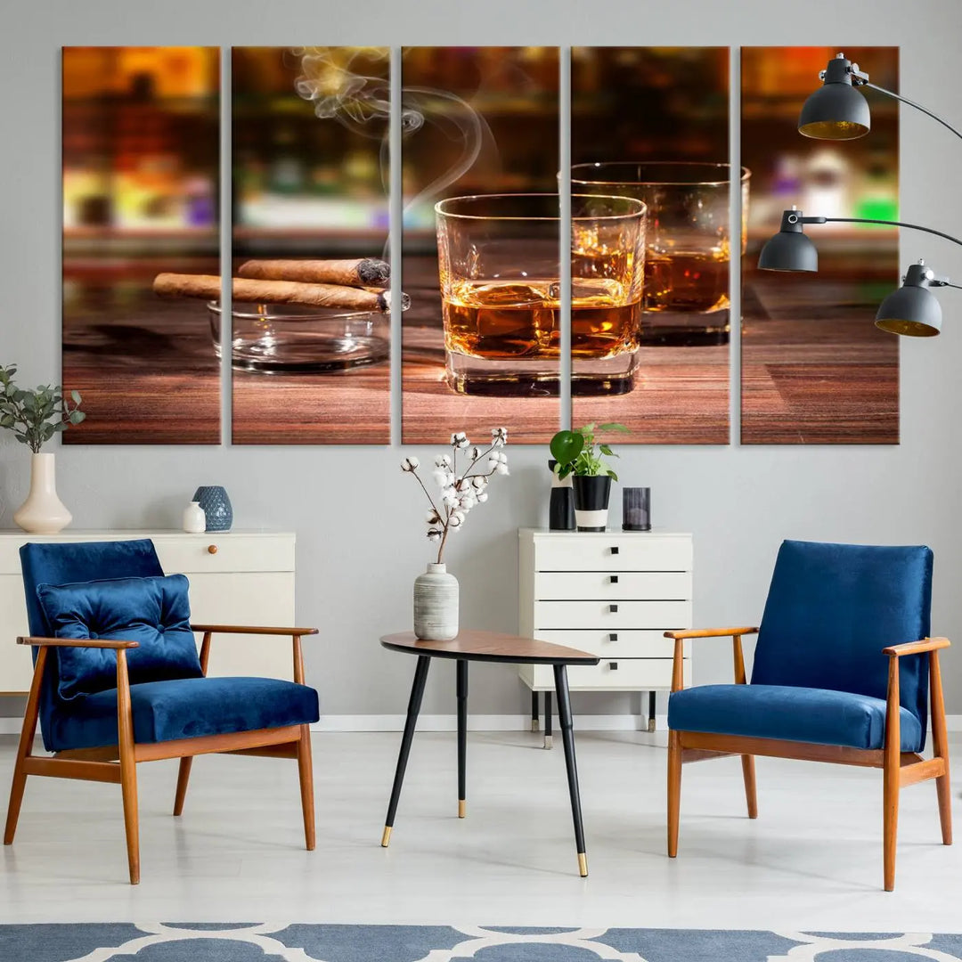 The wall art features the Whiskey Cuban Cigars Canvas Print.