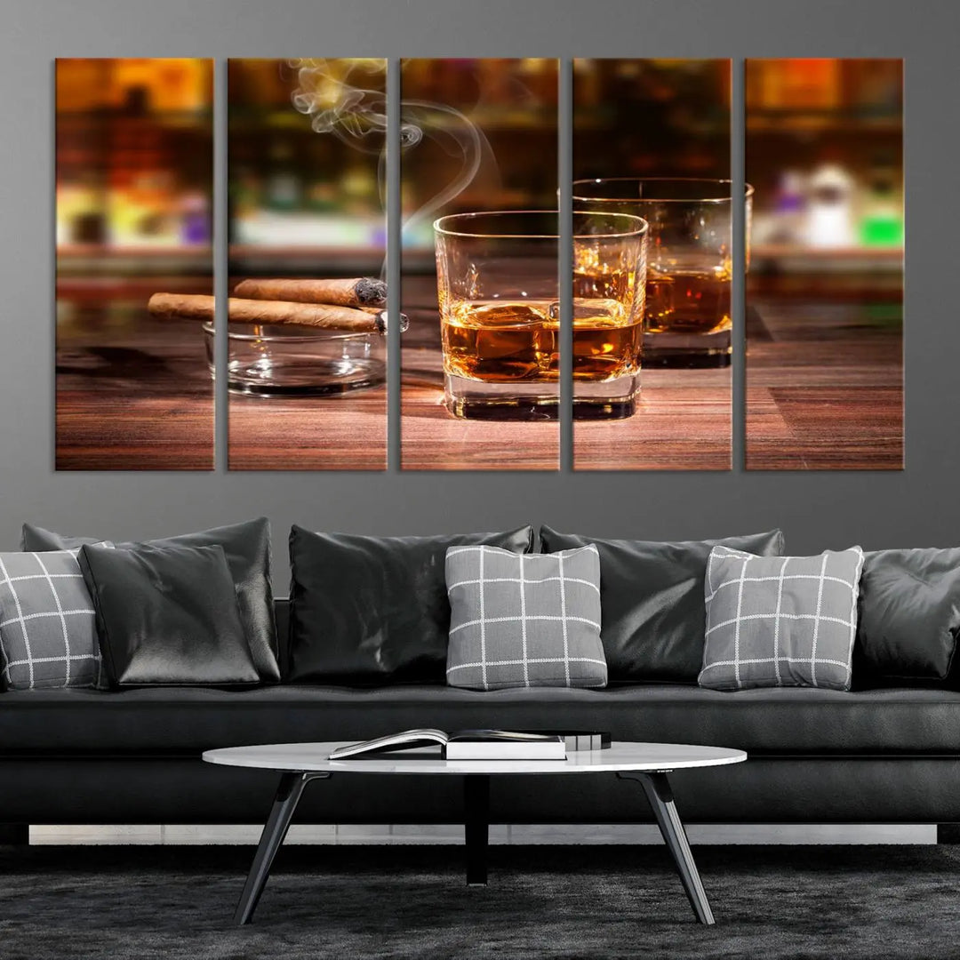 The wall art features the Whiskey Cuban Cigars Canvas Print.