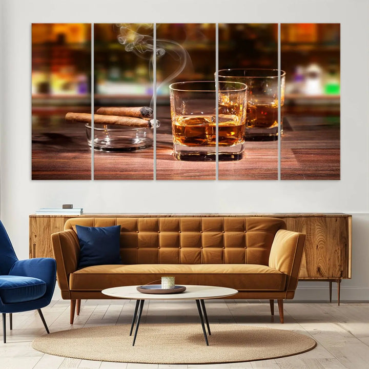 The wall art features the Whiskey Cuban Cigars Canvas Print.