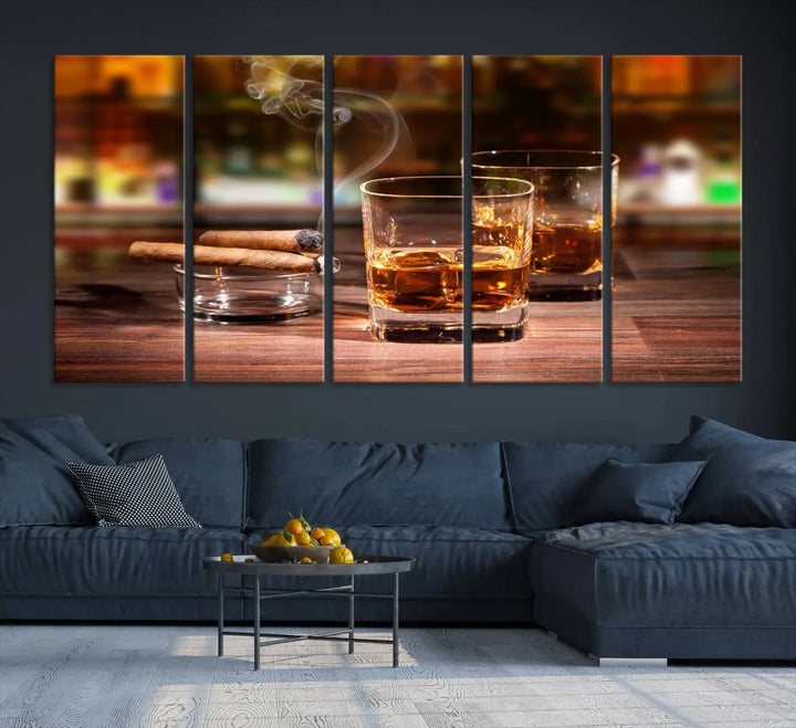 The wall art features the Whiskey Cuban Cigars Canvas Print.