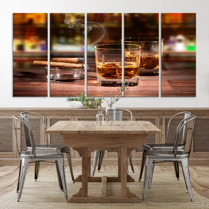 The wall art features the Whiskey Cuban Cigars Canvas Print.