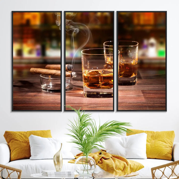 The wall art features the Whiskey Cuban Cigars Canvas Print.