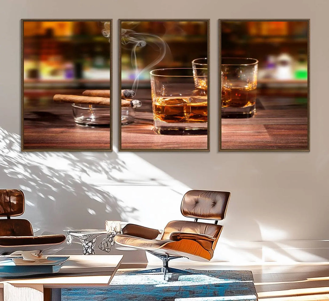 The wall art features the Whiskey Cuban Cigars Canvas Print.