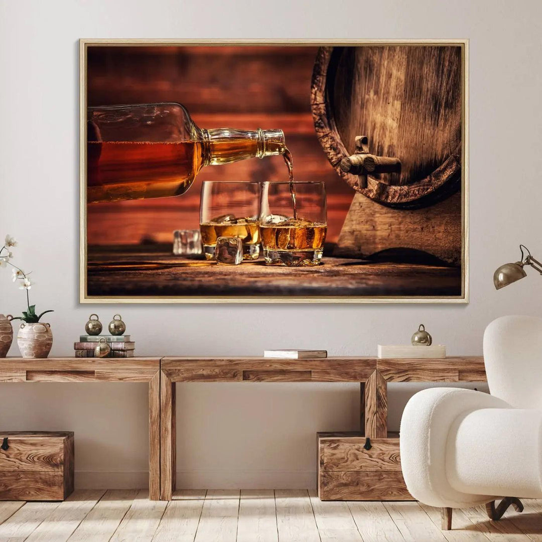 Whiskey and Cigar Canvas Wall Art | 3 Panel Bar Room Decor for Home Lounge, Office, or Man Cave | Premium Ready-to-Hang Artwork