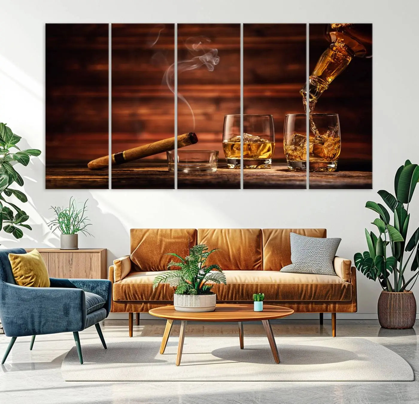 41139-MGV-CV-36X24-Whiskey and Cigar Canvas Wall Art | 3 Panel Bar Room Decor for Home Lounge, Office, or Man Cave |