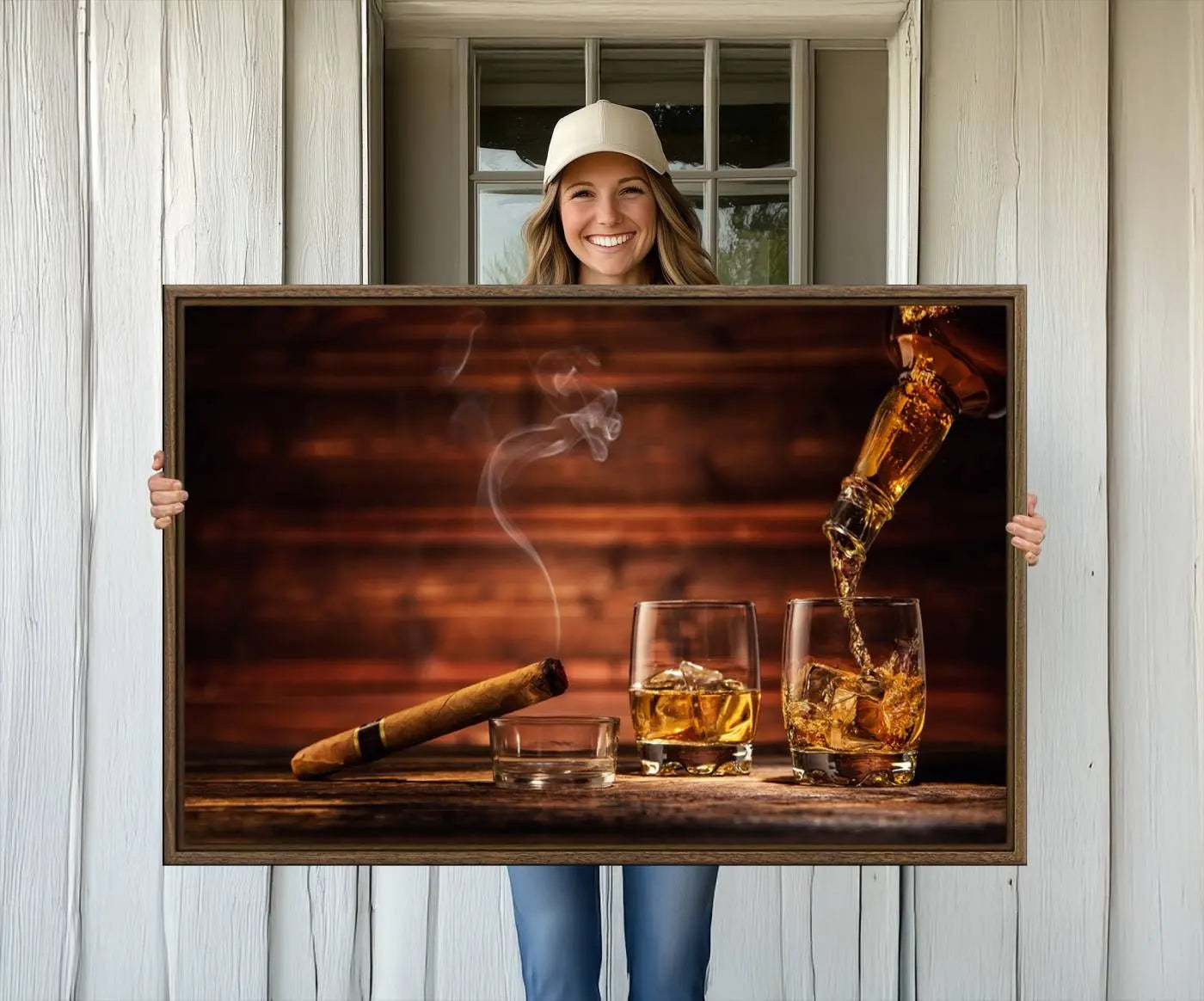 41139-MGV-CV-36X24-Whiskey and Cigar Canvas Wall Art | 3 Panel Bar Room Decor for Home Lounge, Office, or Man Cave |