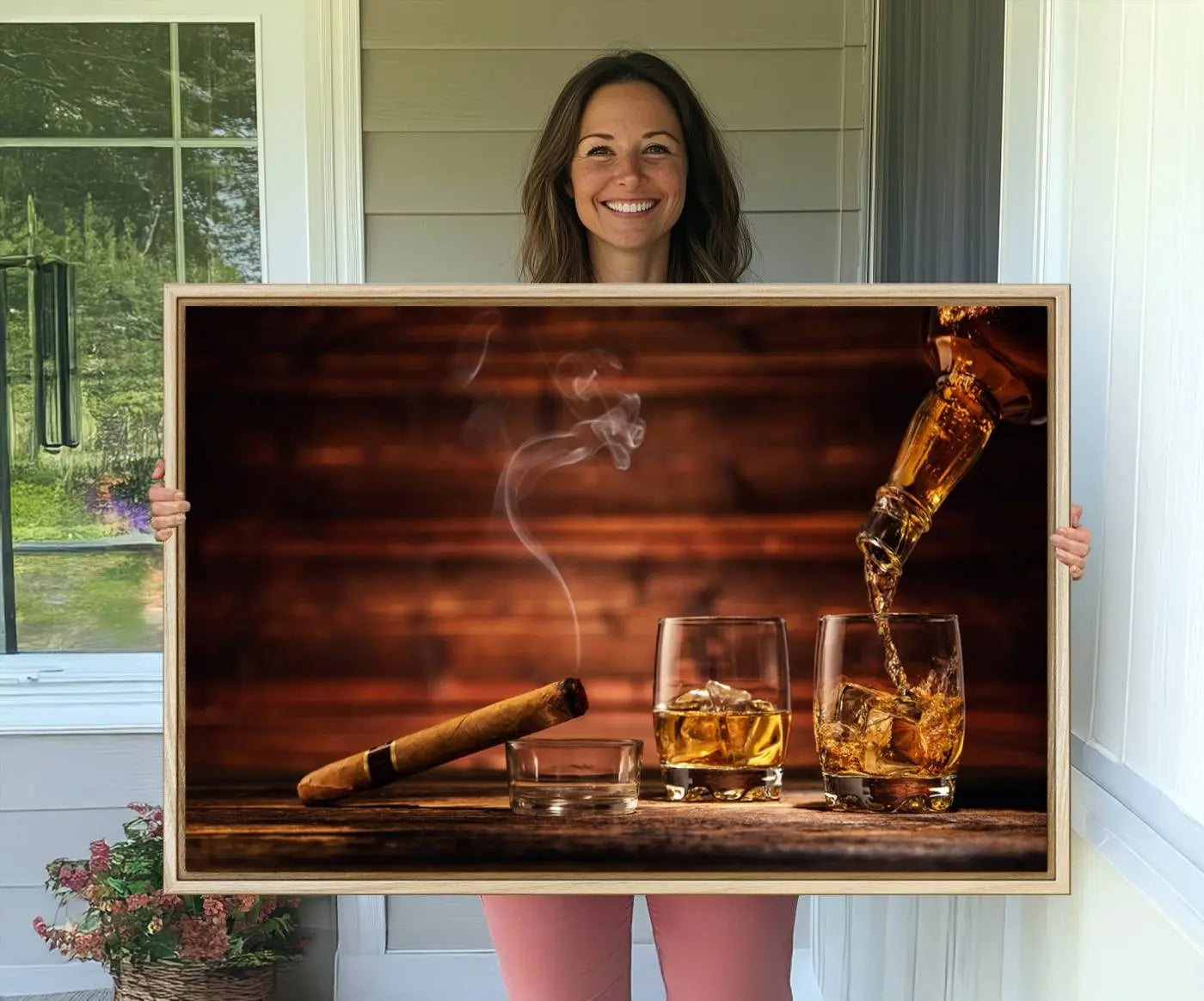 41139-MGV-CV-36X24-Whiskey and Cigar Canvas Wall Art | 3 Panel Bar Room Decor for Home Lounge, Office, or Man Cave |