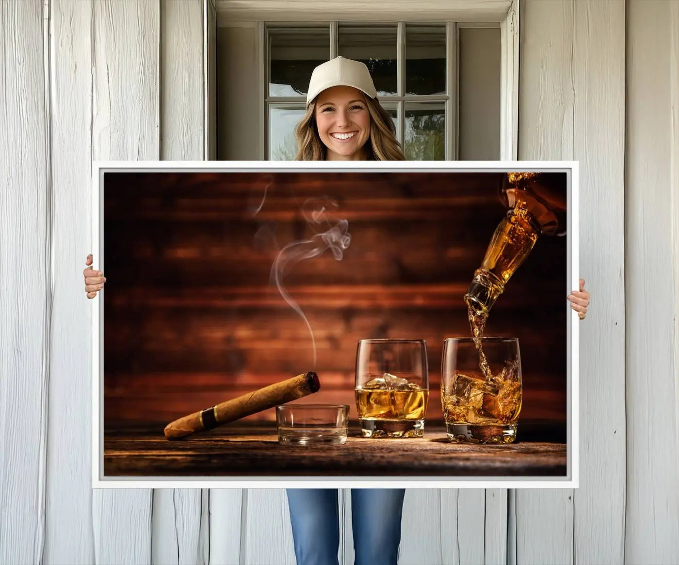 41139-MGV-CV-36X24-Whiskey and Cigar Canvas Wall Art | 3 Panel Bar Room Decor for Home Lounge, Office, or Man Cave |