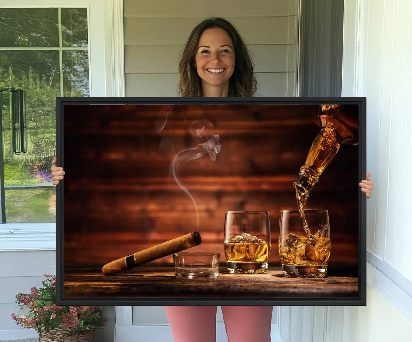 41139-MGV-CV-36X24-Whiskey and Cigar Canvas Wall Art | 3 Panel Bar Room Decor for Home Lounge, Office, or Man Cave |