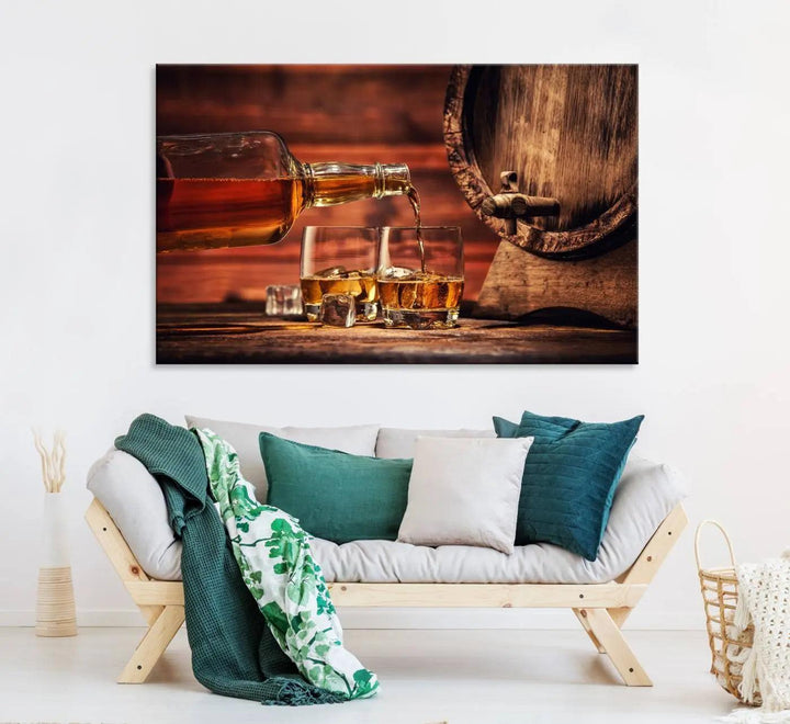 Whiskey and Cigar Canvas Wall Art | 3 Panel Bar Room Decor for Home Lounge, Office, or Man Cave | Premium Ready-to-Hang Artwork