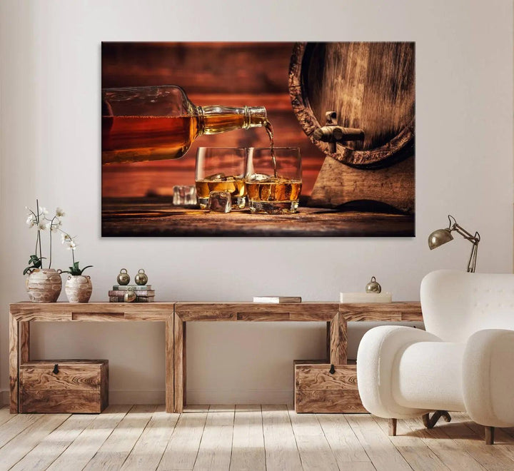 Whiskey and Cigar Canvas Wall Art | 3 Panel Bar Room Decor for Home Lounge, Office, or Man Cave | Premium Ready-to-Hang Artwork