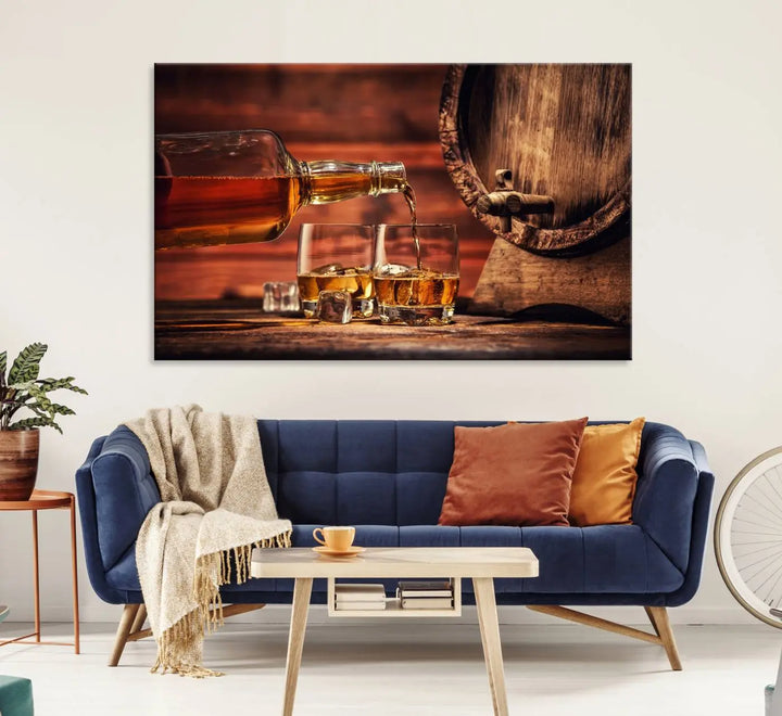 Whiskey and Cigar Canvas Wall Art | 3 Panel Bar Room Decor for Home Lounge, Office, or Man Cave | Premium Ready-to-Hang Artwork