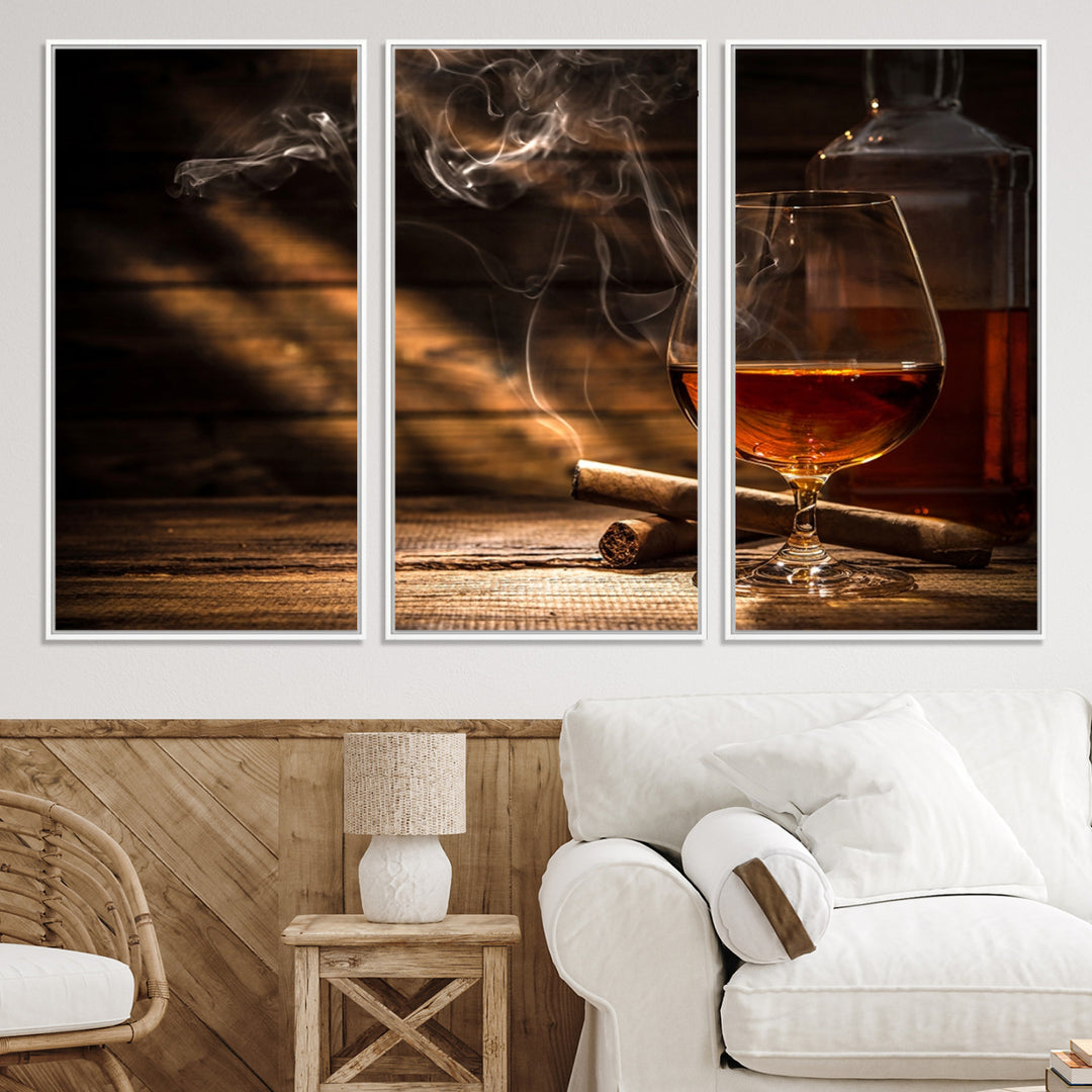 Whiskey and Cigar Wall Art Canvas Print