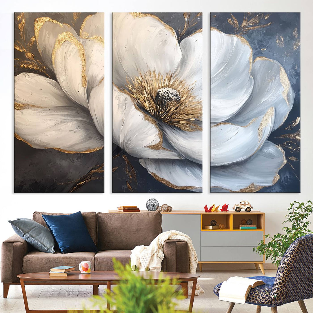 White Magnolia Flower Wall Art Canvas Print | Abstract Floral Wall Decor | Elegant Bloom Artwork | Framed for Living Room or Bedroom