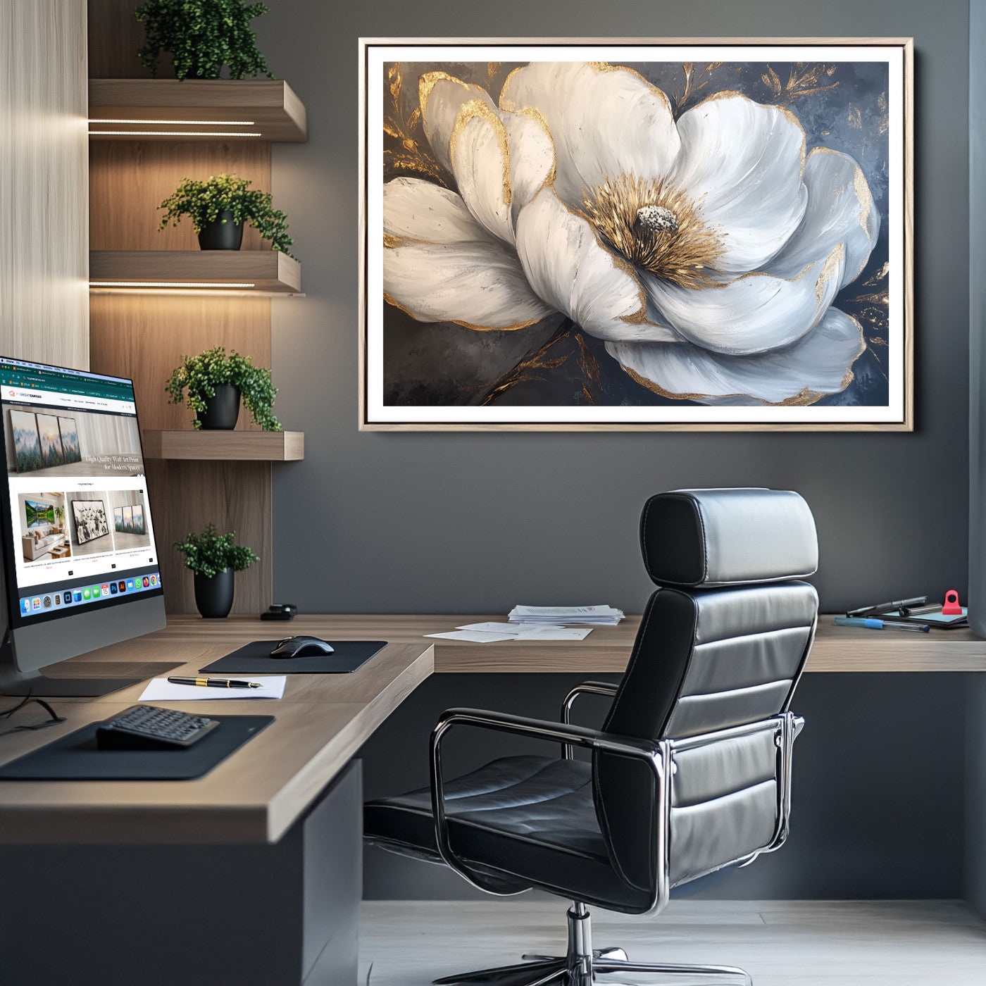 82996-MGC-FP-36x24_Natural-White Magnolia Flower Wall Art Canvas Print | Abstract Floral Wall Decor | Elegant Bloom Artwork | Framed for Living Room or Bedroom