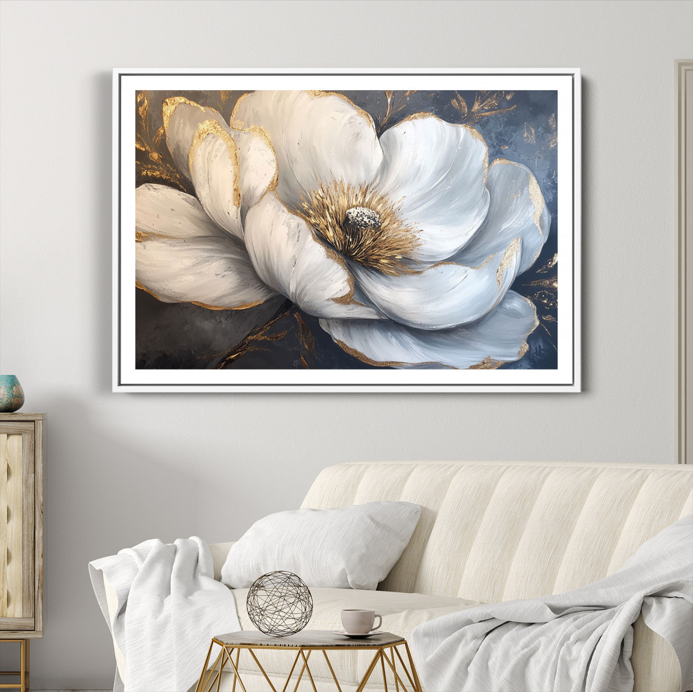 82996-MGC-FP-36x24_White-White Magnolia Flower Wall Art Canvas Print | Abstract Floral Wall Decor | Elegant Bloom Artwork | Framed for Living Room or Bedroom