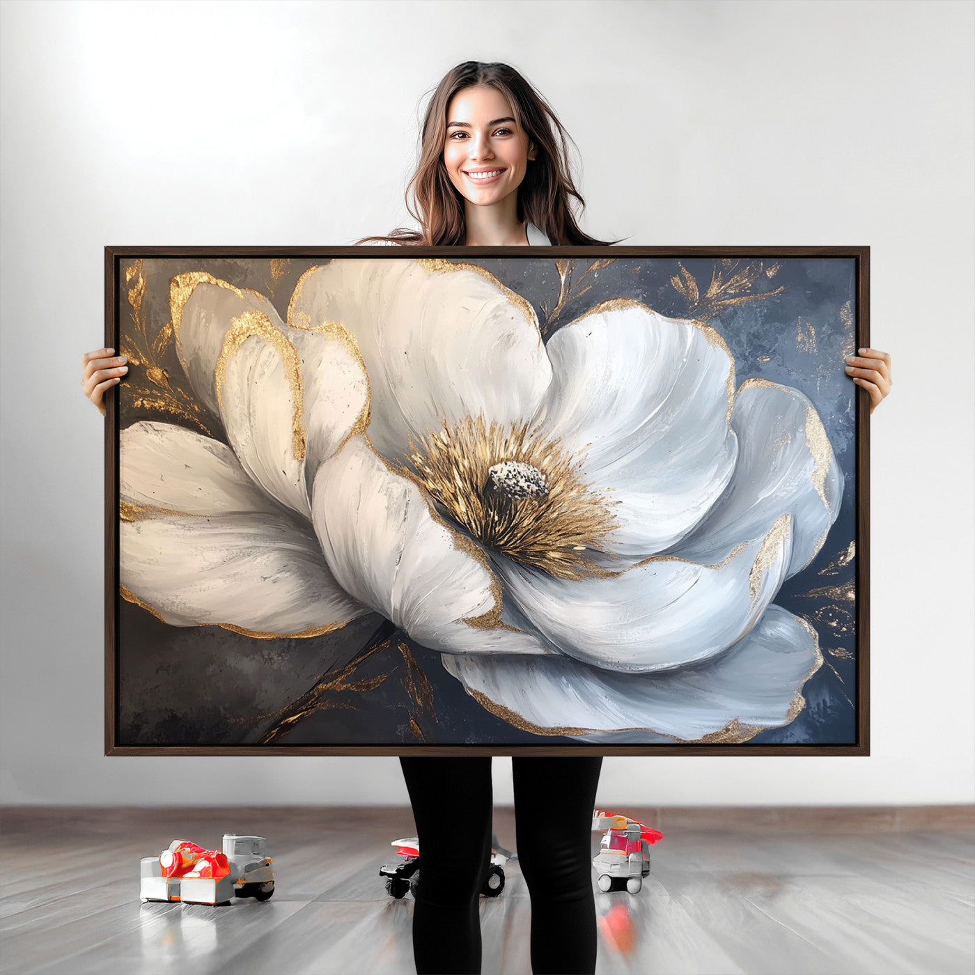 82996-MGV-CV-36X24-White Magnolia Flower Wall Art Canvas Print | Abstract Floral Wall Decor | Elegant Bloom Artwork | Framed for Living Room or Bedroom