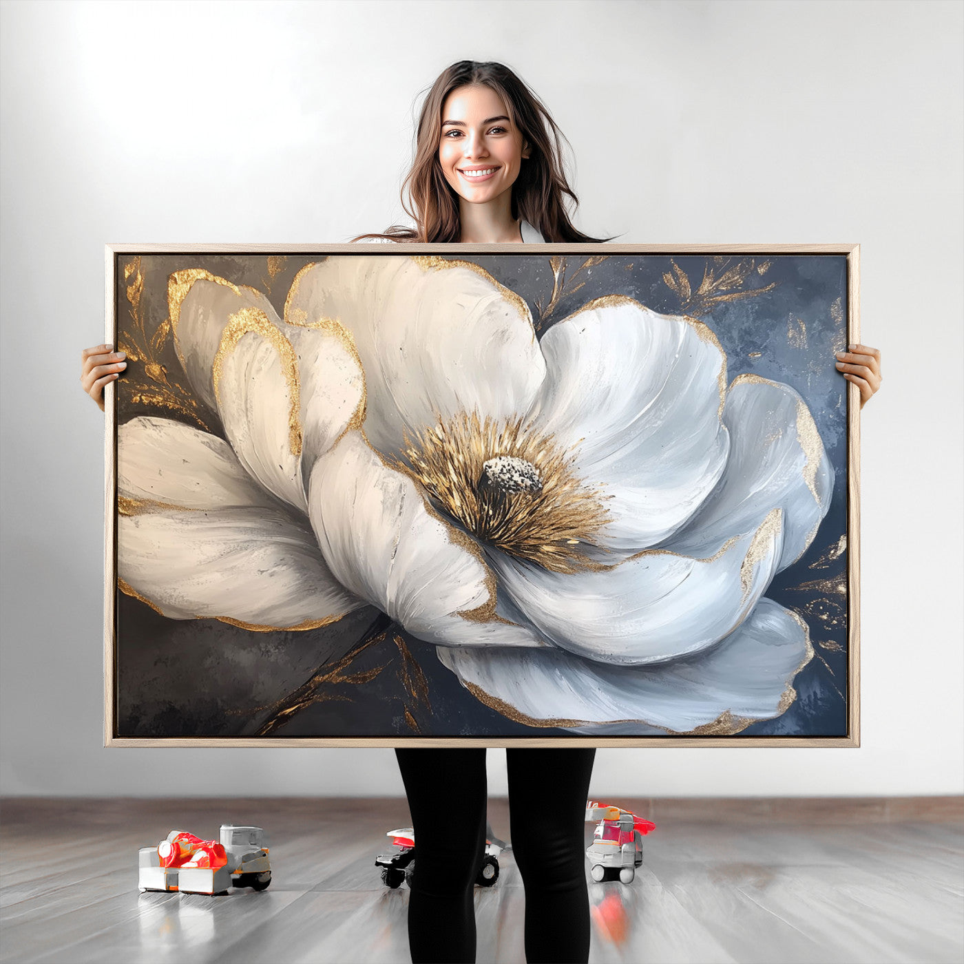 82996-MGV-CV-36X24-White Magnolia Flower Wall Art Canvas Print | Abstract Floral Wall Decor | Elegant Bloom Artwork | Framed for Living Room or Bedroom