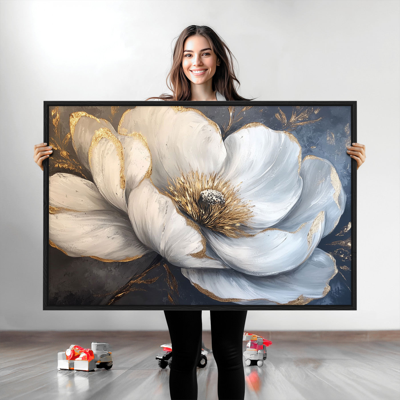 82996-MGV-CV-36X24-White Magnolia Flower Wall Art Canvas Print | Abstract Floral Wall Decor | Elegant Bloom Artwork | Framed for Living Room or Bedroom