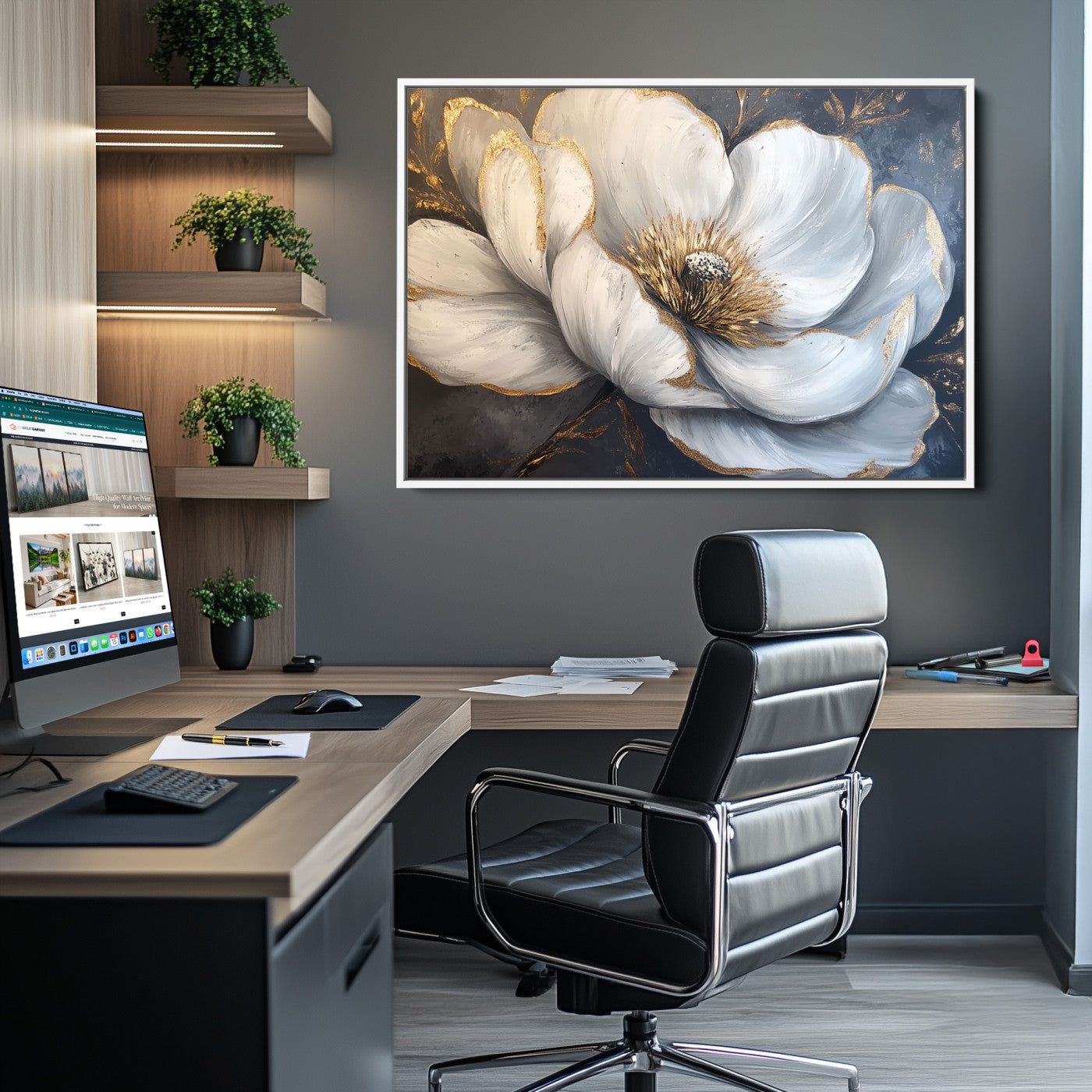 82996-MGV-CV-36X24-White Magnolia Flower Wall Art Canvas Print | Abstract Floral Wall Decor | Elegant Bloom Artwork | Framed for Living Room or Bedroom