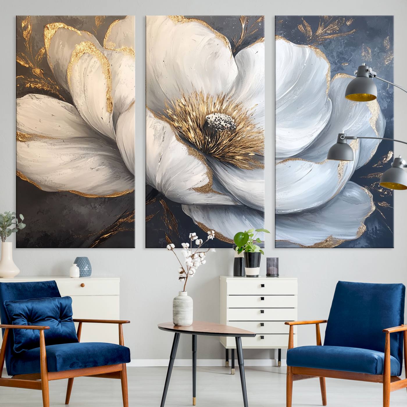 82996-MGV-CV-36X24-White Magnolia Flower Wall Art Canvas Print | Abstract Floral Wall Decor | Elegant Bloom Artwork | Framed for Living Room or Bedroom