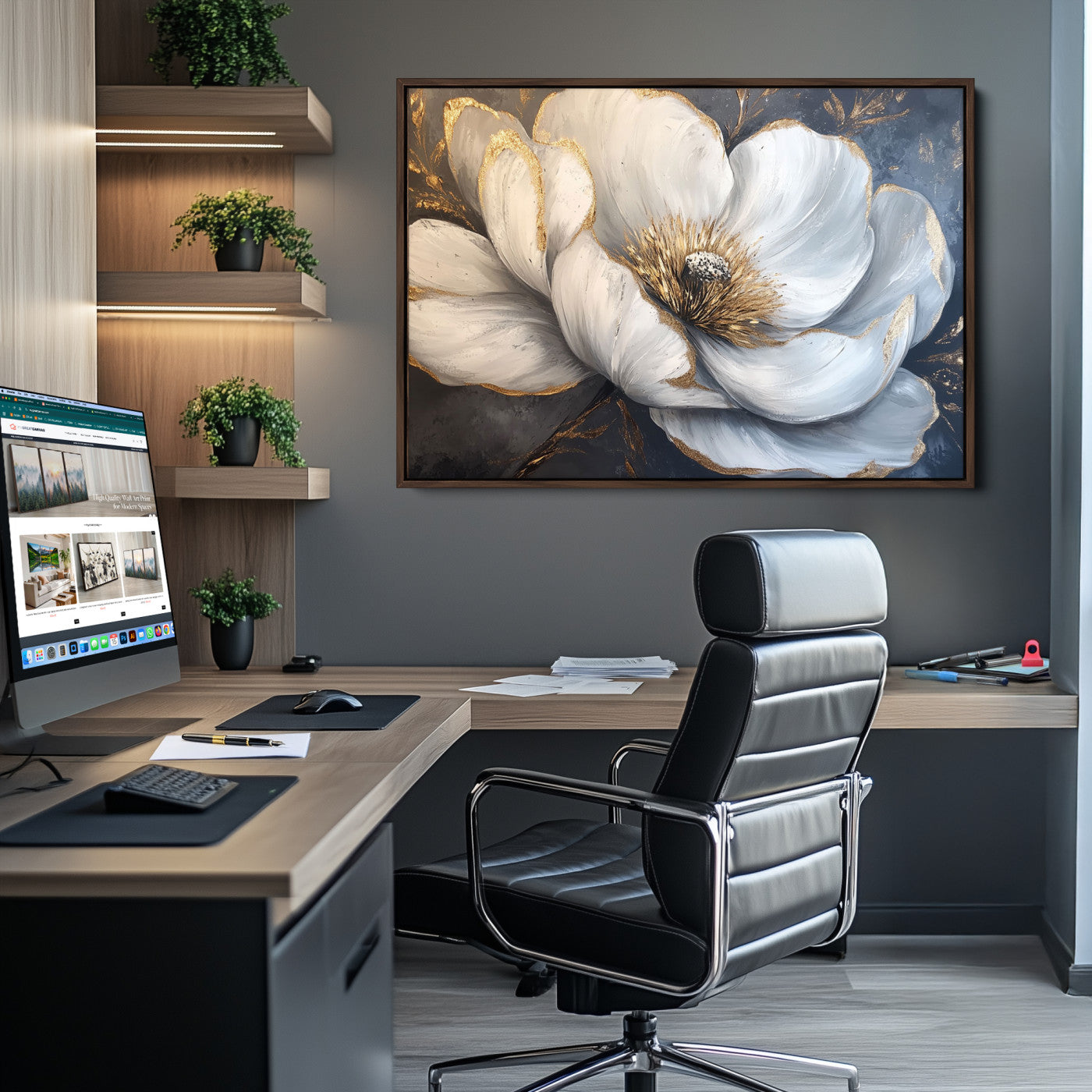 82996-MGV-CV-36X24-White Magnolia Flower Wall Art Canvas Print | Abstract Floral Wall Decor | Elegant Bloom Artwork | Framed for Living Room or Bedroom