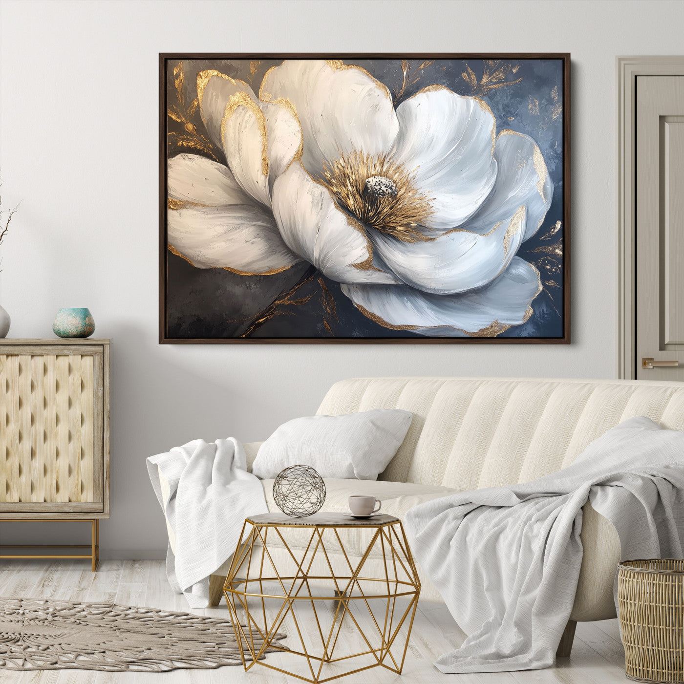 82996-MGV-CV-36X24-White Magnolia Flower Wall Art Canvas Print | Abstract Floral Wall Decor | Elegant Bloom Artwork | Framed for Living Room or Bedroom