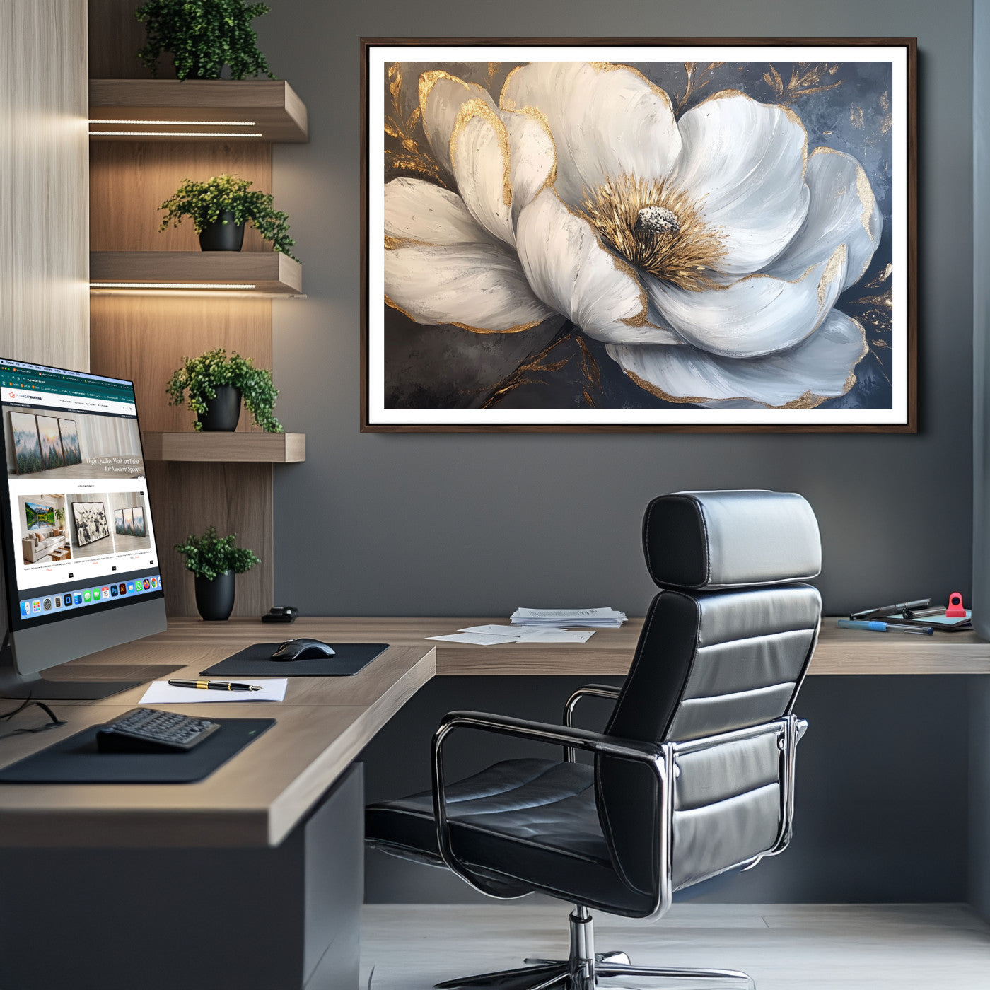 82996-MGV-CV-36X24-White Magnolia Flower Wall Art Canvas Print | Abstract Floral Wall Decor | Elegant Bloom Artwork | Framed for Living Room or Bedroom