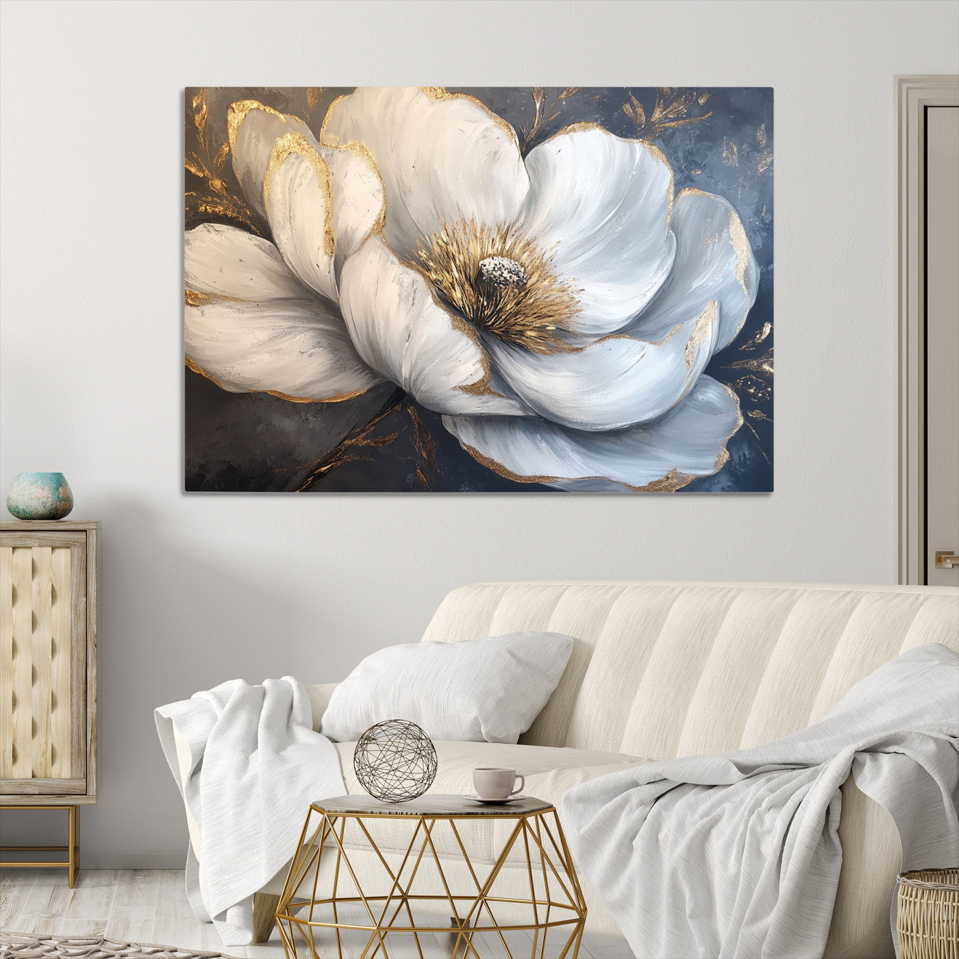 82996-MGV-CV-36X24-White Magnolia Flower Wall Art Canvas Print | Abstract Floral Wall Decor | Elegant Bloom Artwork | Framed for Living Room or Bedroom