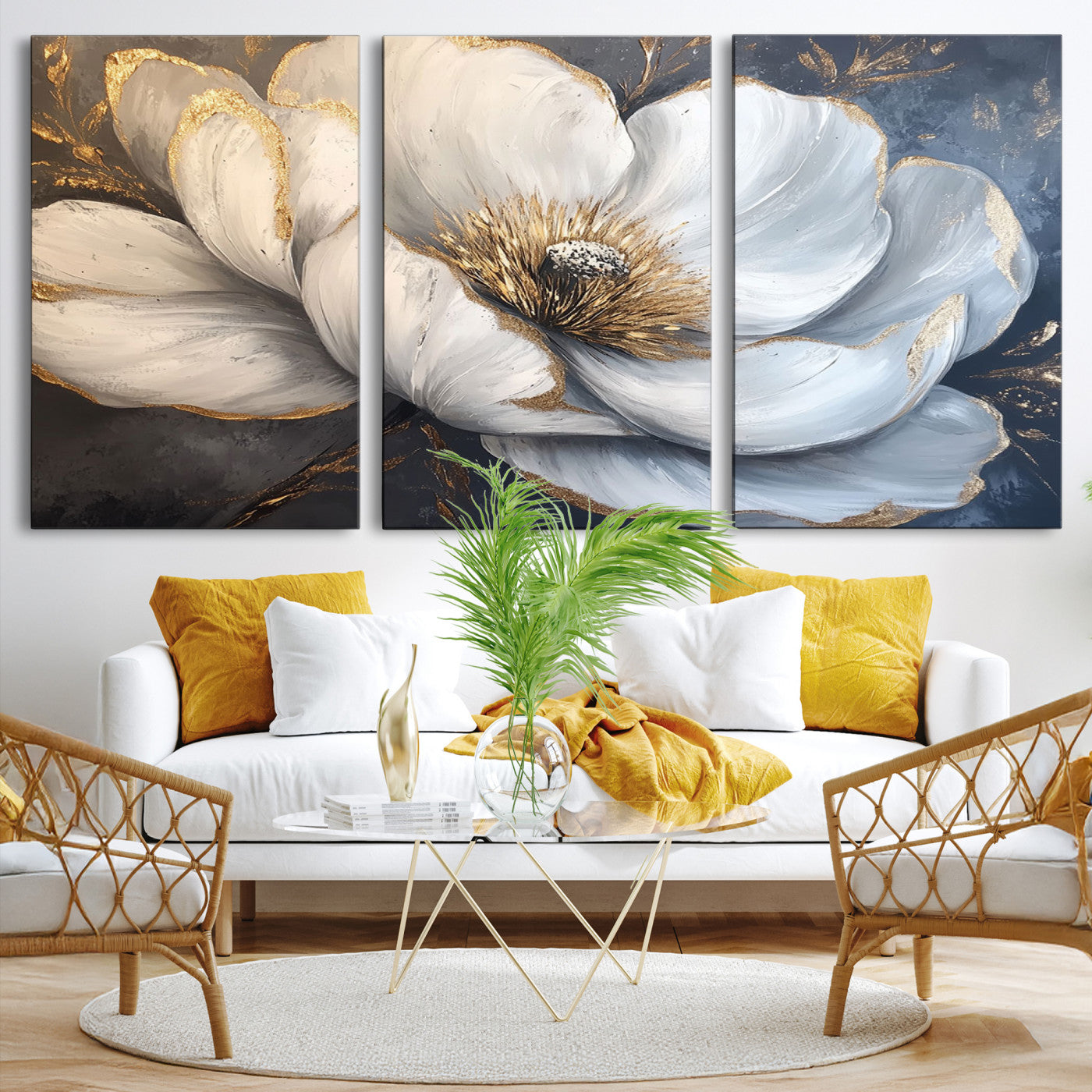 82996-MGV-CV-36X24-White Magnolia Flower Wall Art Canvas Print | Abstract Floral Wall Decor | Elegant Bloom Artwork | Framed for Living Room or Bedroom