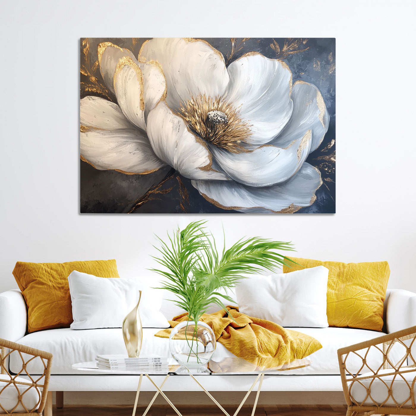 82996-MGV-CV-36X24-White Magnolia Flower Wall Art Canvas Print | Abstract Floral Wall Decor | Elegant Bloom Artwork | Framed for Living Room or Bedroom