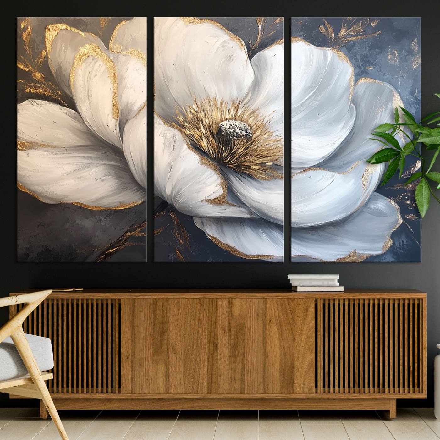 82996-MGV-CV-36X24-White Magnolia Flower Wall Art Canvas Print | Abstract Floral Wall Decor | Elegant Bloom Artwork | Framed for Living Room or Bedroom