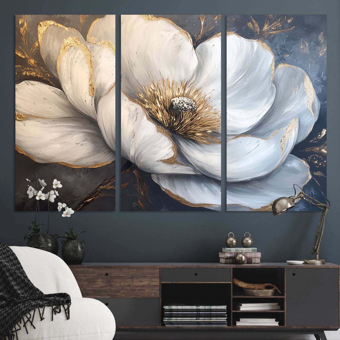 82996-MGV-CV-36X24-White Magnolia Flower Wall Art Canvas Print | Abstract Floral Wall Decor | Elegant Bloom Artwork | Framed for Living Room or Bedroom