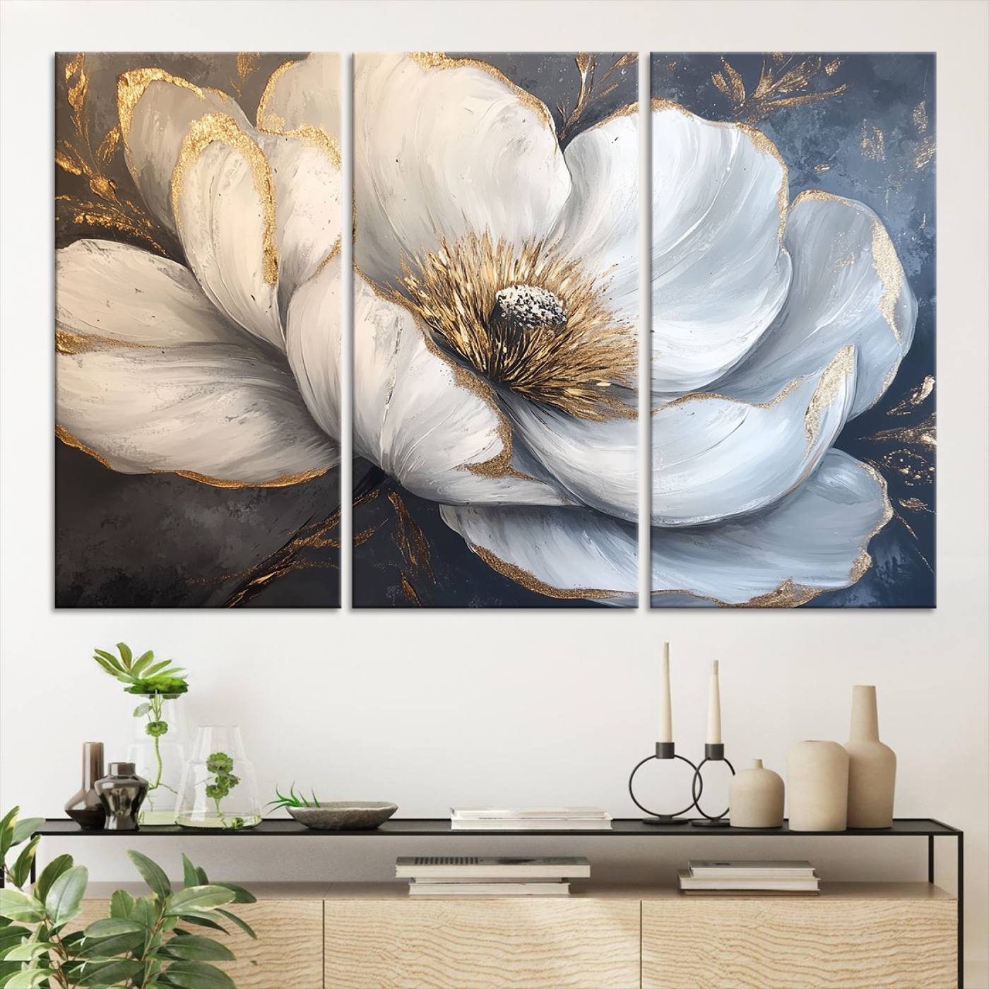 82996-MGV-CV-36X24-White Magnolia Flower Wall Art Canvas Print | Abstract Floral Wall Decor | Elegant Bloom Artwork | Framed for Living Room or Bedroom