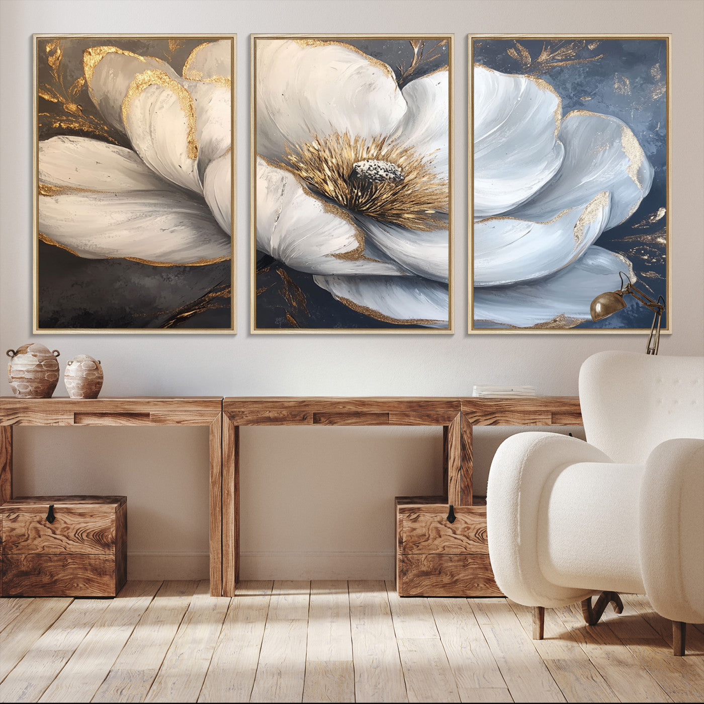 82996-MGV-CV-36X24-White Magnolia Flower Wall Art Canvas Print | Abstract Floral Wall Decor | Elegant Bloom Artwork | Framed for Living Room or Bedroom