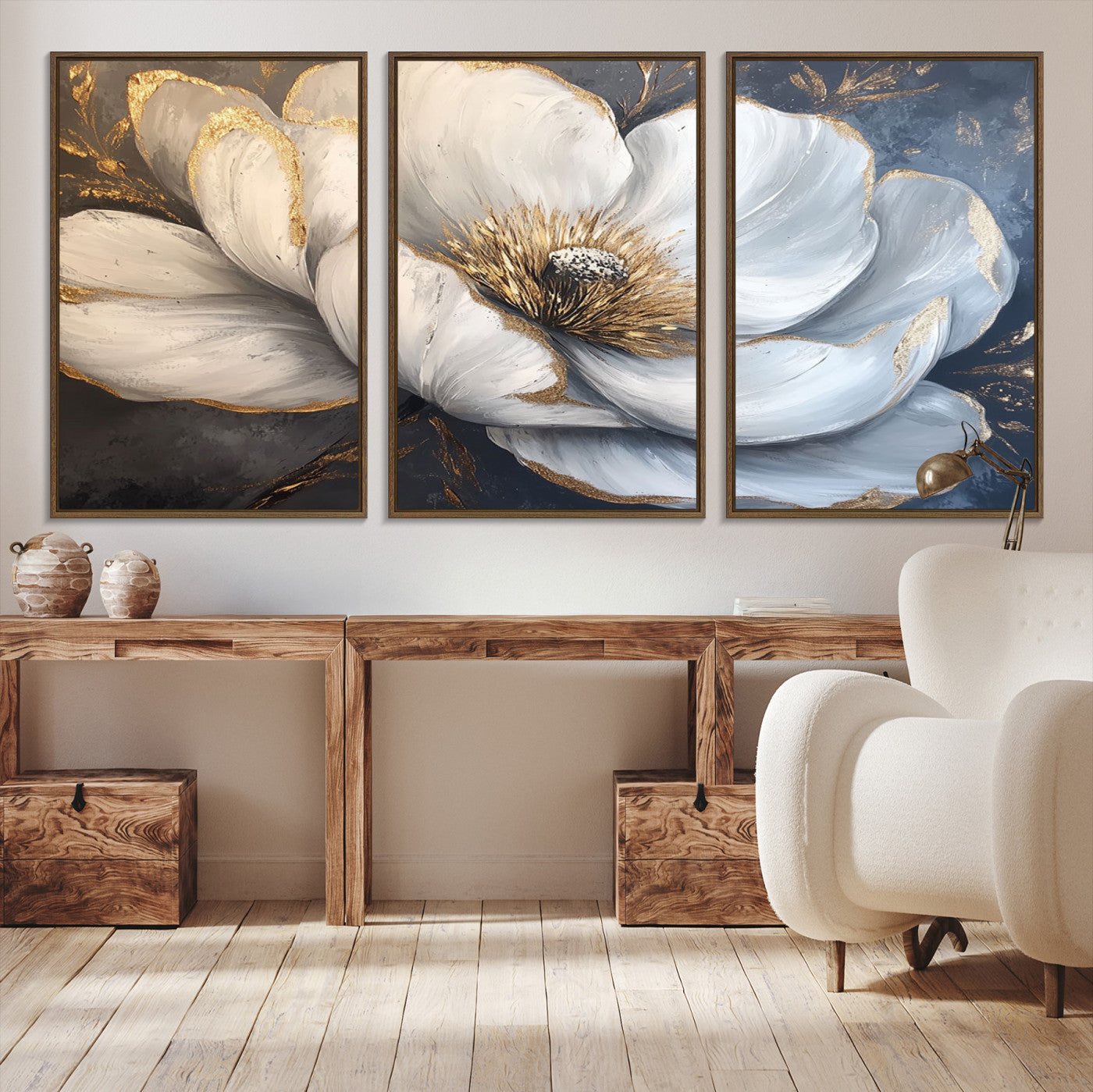 82996-MGV-CV-36X24-White Magnolia Flower Wall Art Canvas Print | Abstract Floral Wall Decor | Elegant Bloom Artwork | Framed for Living Room or Bedroom