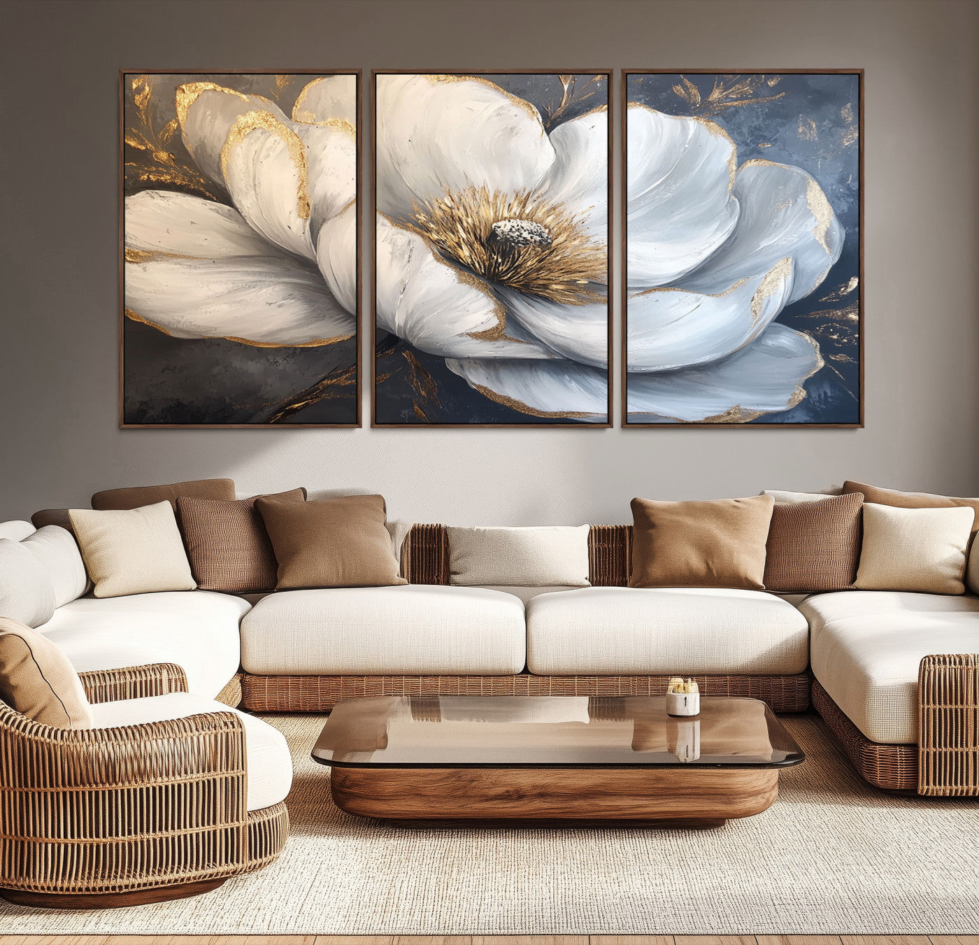 82996-MGV-CV-36X24-White Magnolia Flower Wall Art Canvas Print | Abstract Floral Wall Decor | Elegant Bloom Artwork | Framed for Living Room or Bedroom