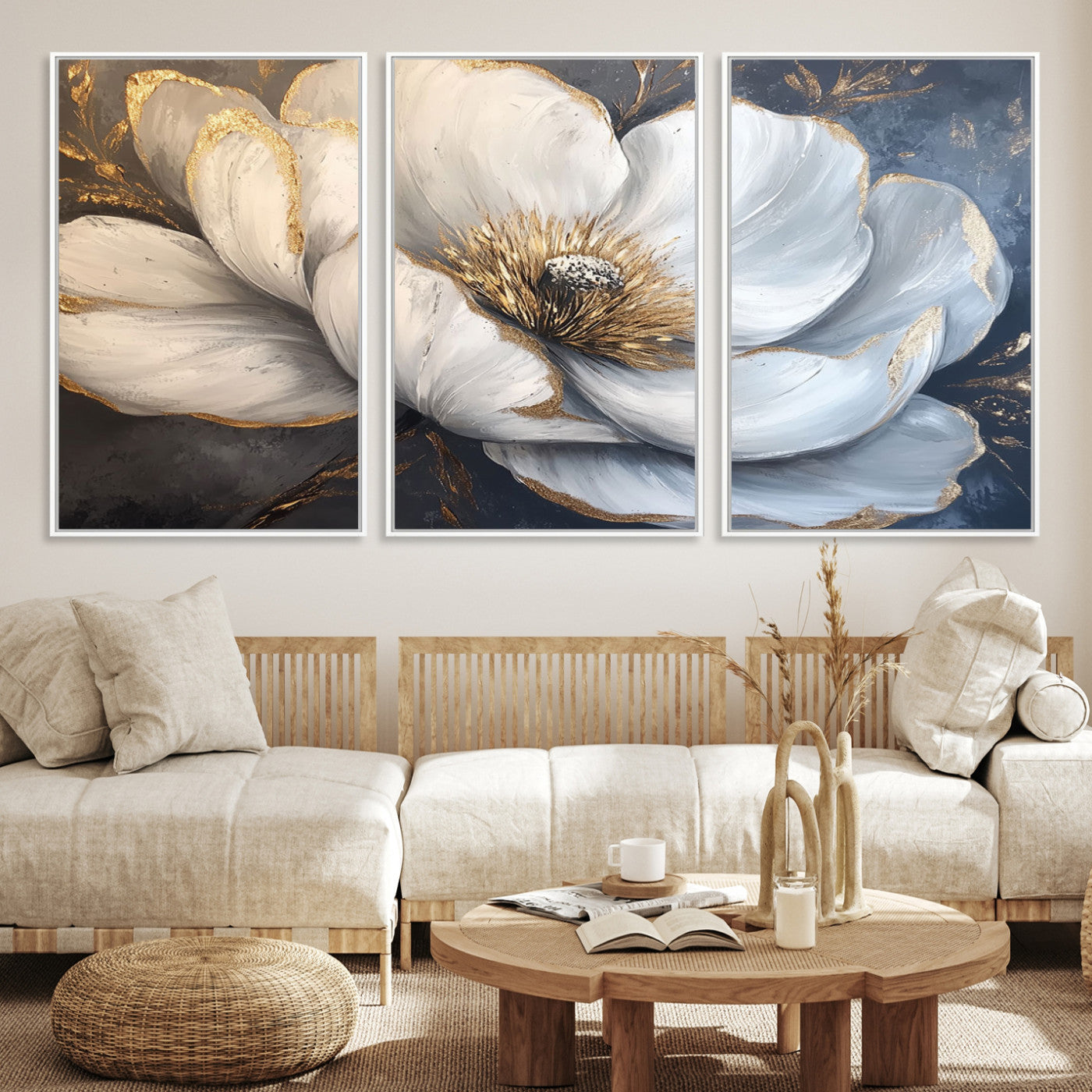82996-MGV-CV-36X24-White Magnolia Flower Wall Art Canvas Print | Abstract Floral Wall Decor | Elegant Bloom Artwork | Framed for Living Room or Bedroom