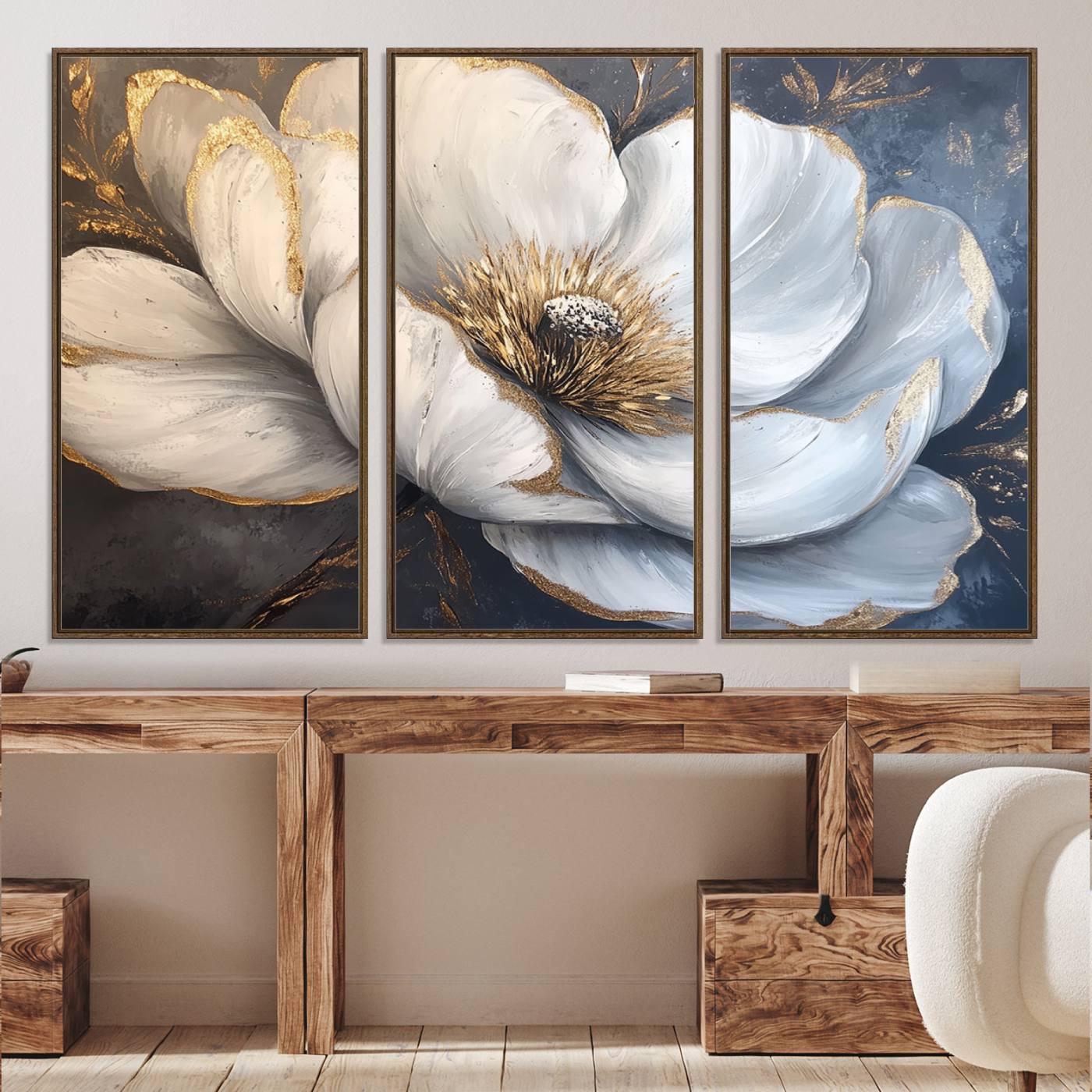 82996-MGV-CV-36X24-White Magnolia Flower Wall Art Canvas Print | Abstract Floral Wall Decor | Elegant Bloom Artwork | Framed for Living Room or Bedroom