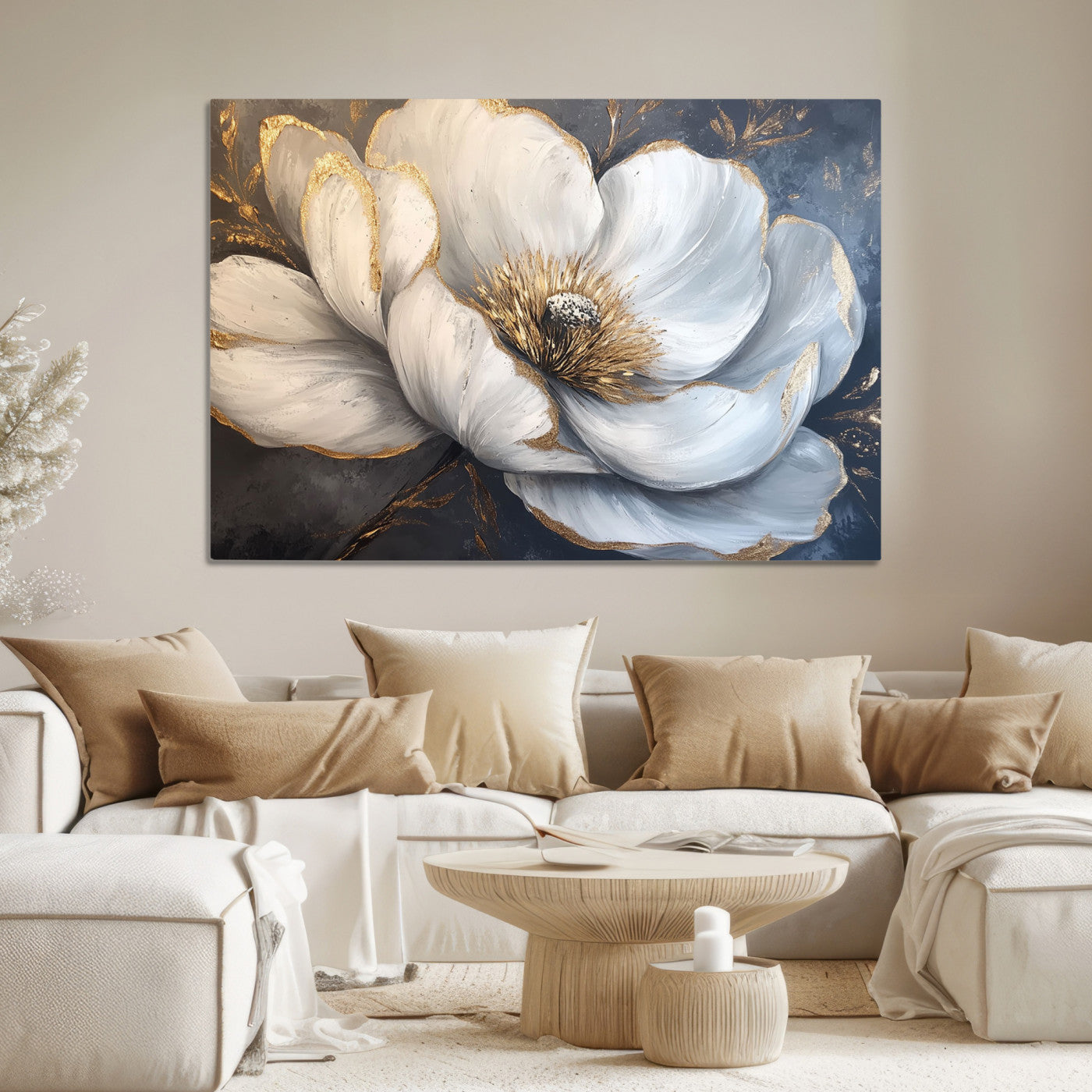 82996-MGV-CV-36X24-White Magnolia Flower Wall Art Canvas Print | Abstract Floral Wall Decor | Elegant Bloom Artwork | Framed for Living Room or Bedroom