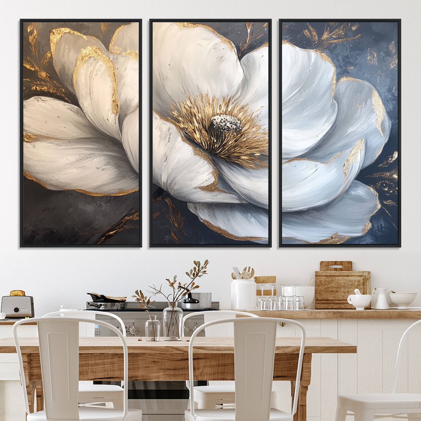 82996-MGV-CV-36X24-White Magnolia Flower Wall Art Canvas Print | Abstract Floral Wall Decor | Elegant Bloom Artwork | Framed for Living Room or Bedroom
