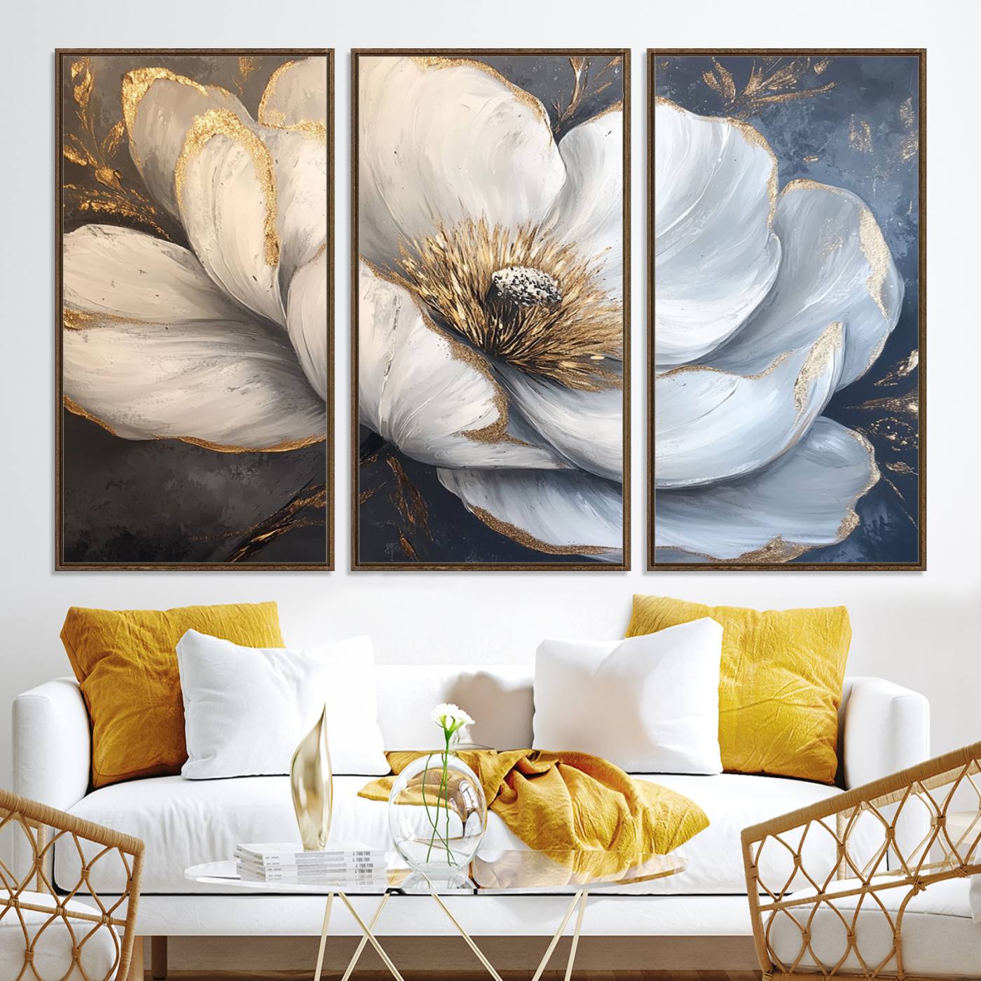 82996-MGV-CV-36X24-White Magnolia Flower Wall Art Canvas Print | Abstract Floral Wall Decor | Elegant Bloom Artwork | Framed for Living Room or Bedroom
