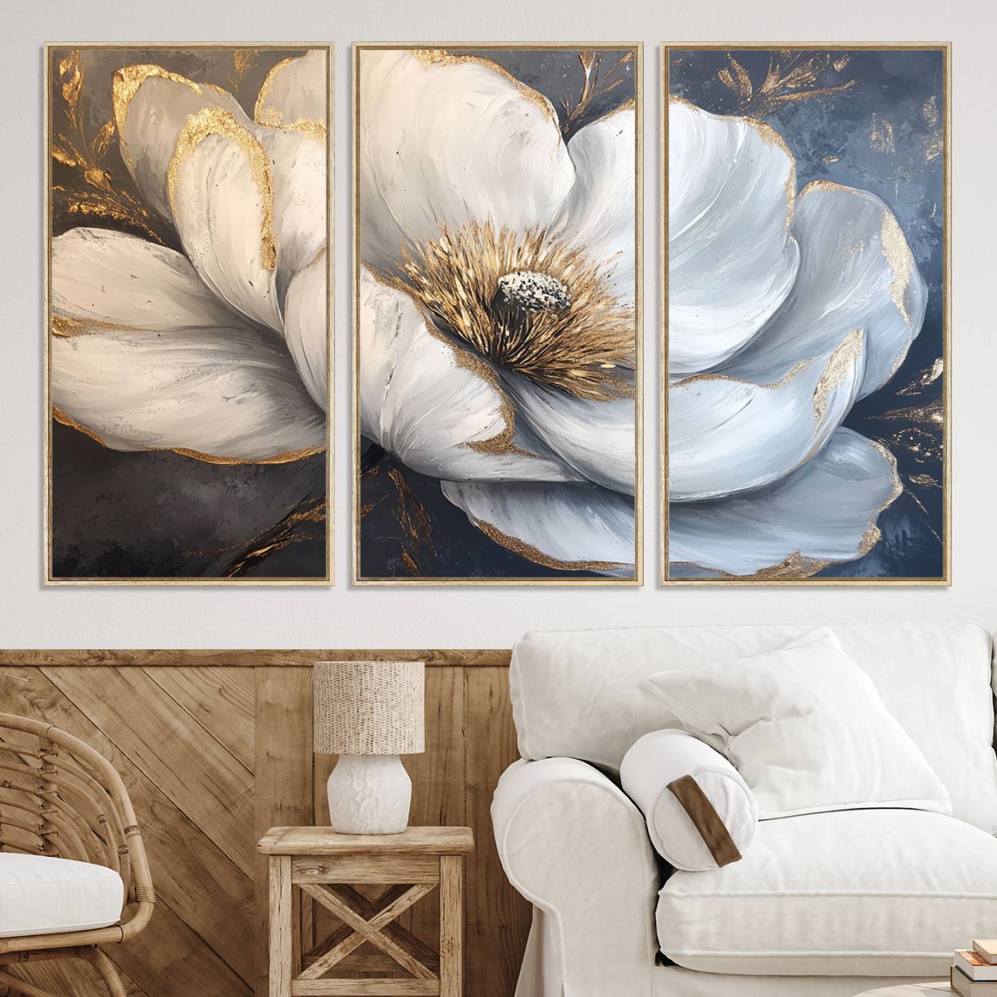 82996-MGV-CV-36X24-White Magnolia Flower Wall Art Canvas Print | Abstract Floral Wall Decor | Elegant Bloom Artwork | Framed for Living Room or Bedroom