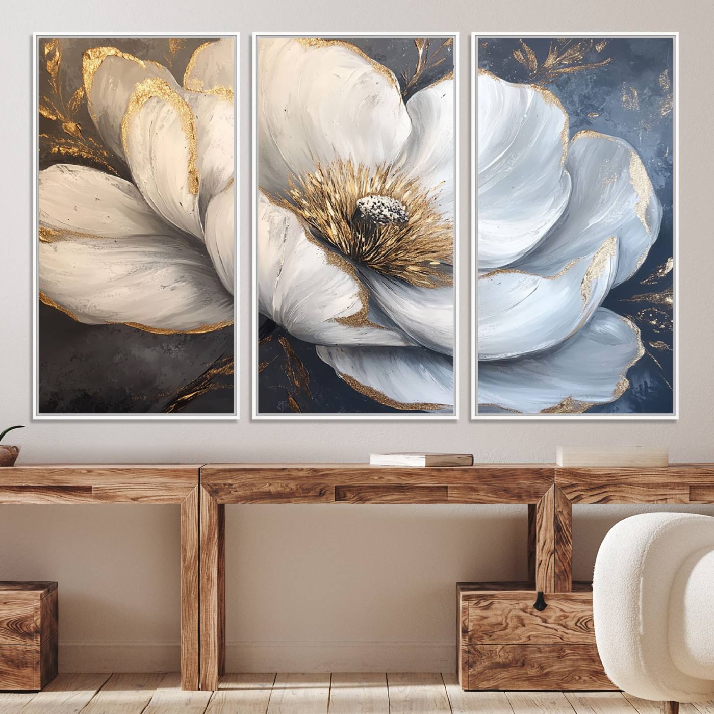 82996-MGV-CV-36X24-White Magnolia Flower Wall Art Canvas Print | Abstract Floral Wall Decor | Elegant Bloom Artwork | Framed for Living Room or Bedroom
