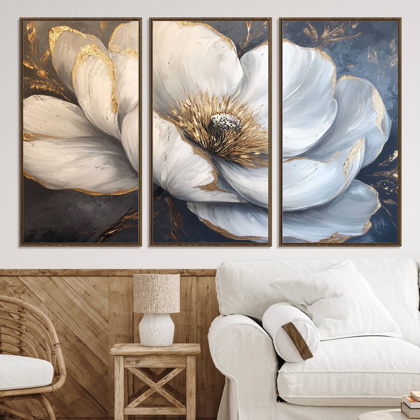 82996-MGV-CV-36X24-White Magnolia Flower Wall Art Canvas Print | Abstract Floral Wall Decor | Elegant Bloom Artwork | Framed for Living Room or Bedroom
