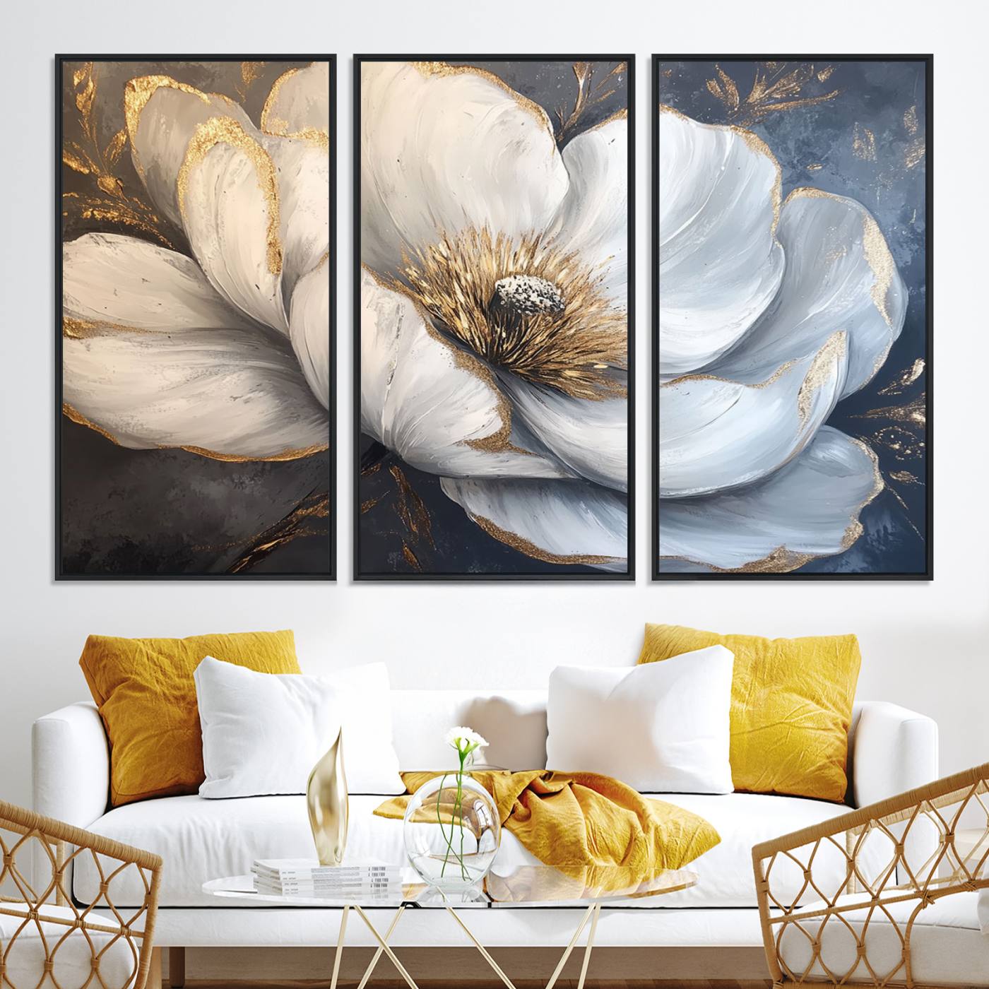 82996-MGV-CV-36X24-White Magnolia Flower Wall Art Canvas Print | Abstract Floral Wall Decor | Elegant Bloom Artwork | Framed for Living Room or Bedroom