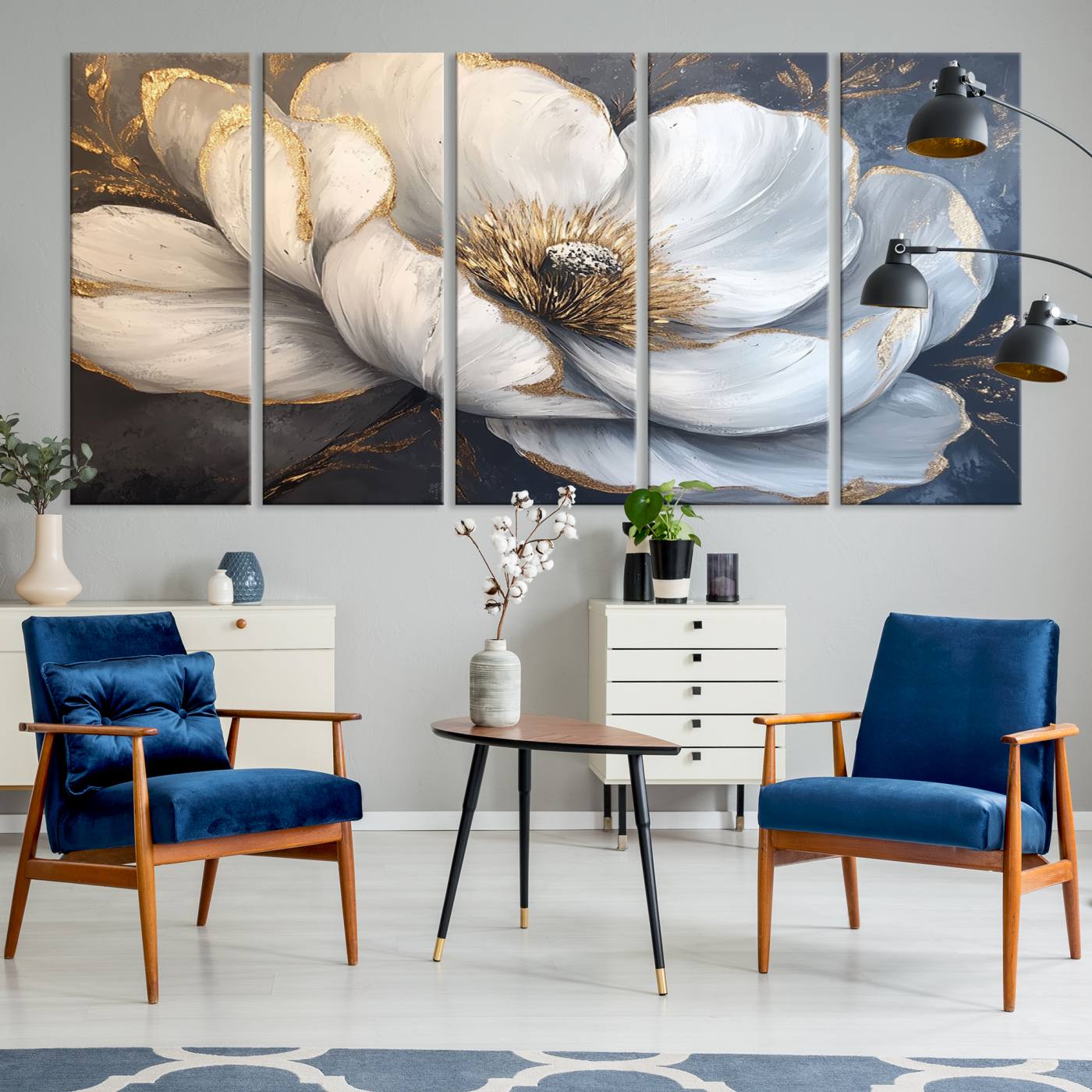 82996-MGV-CV-36X24-White Magnolia Flower Wall Art Canvas Print | Abstract Floral Wall Decor | Elegant Bloom Artwork | Framed for Living Room or Bedroom